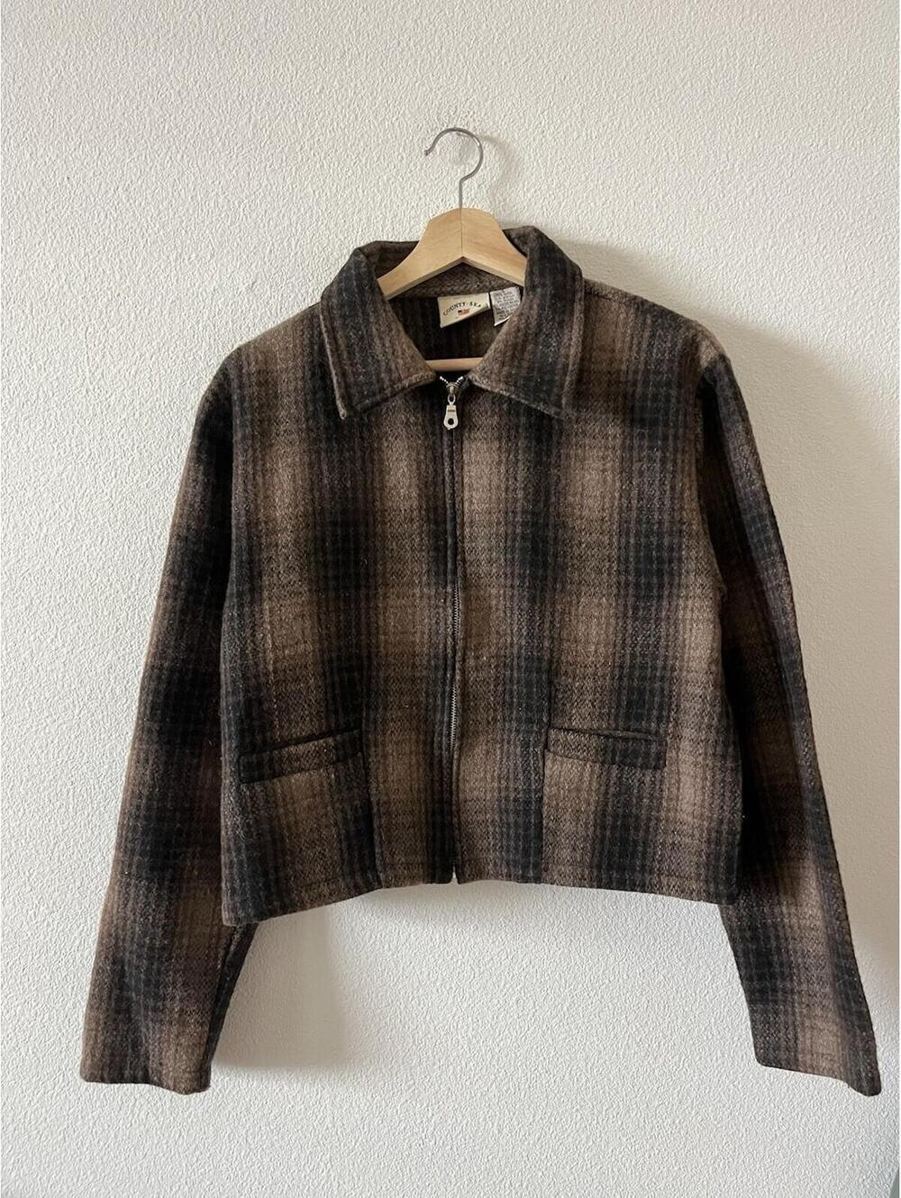 Vintage County Seat Plaid Wool Blend Zip Up Jacket L